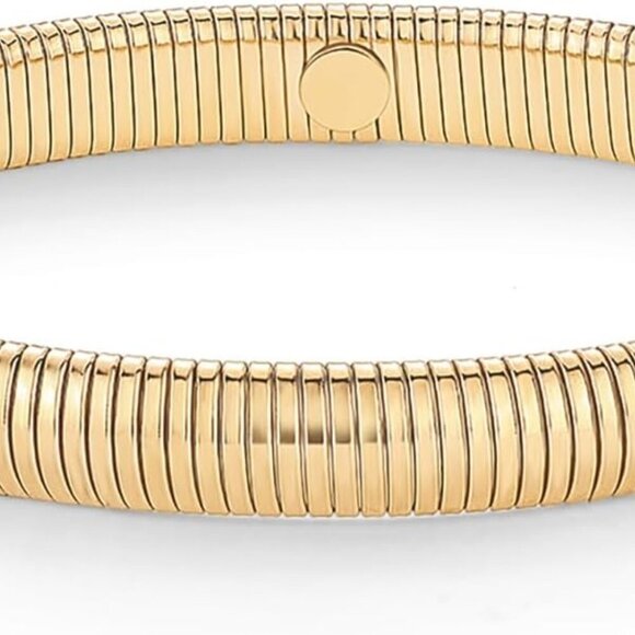 Stainless Steel 14K Gold Plated Waterproof Flexible Stretch Chunky Bangle for Wo - Picture 1 of 6